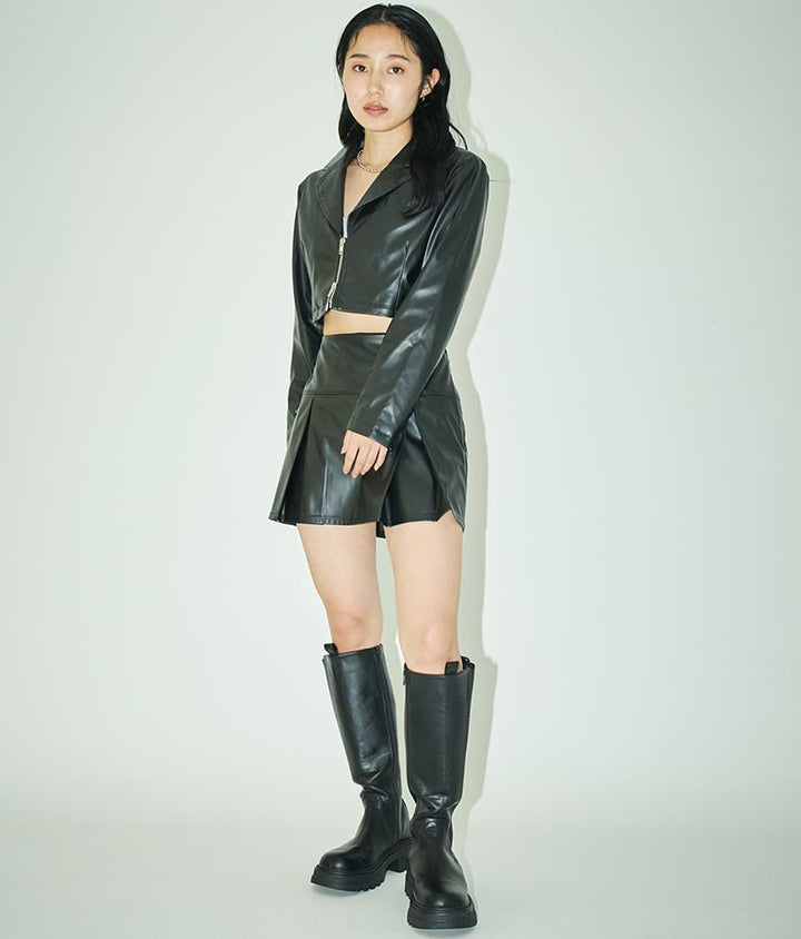 フェイクレザークロップドジャケット 30-4077