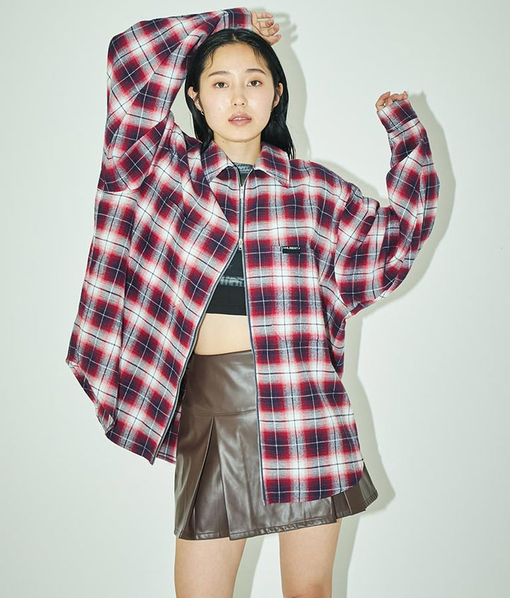 チェック ジップ アップ シャツ 30-3076
