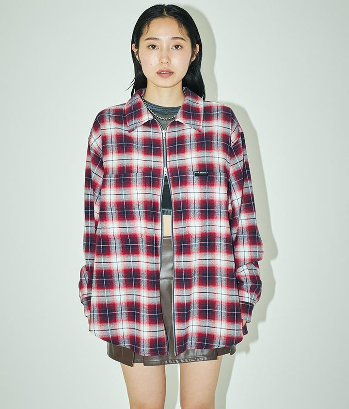 チェック ジップ アップ シャツ 30-3076