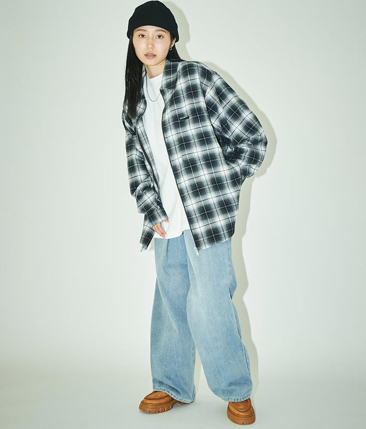 チェック ジップ アップ シャツ 30-3076