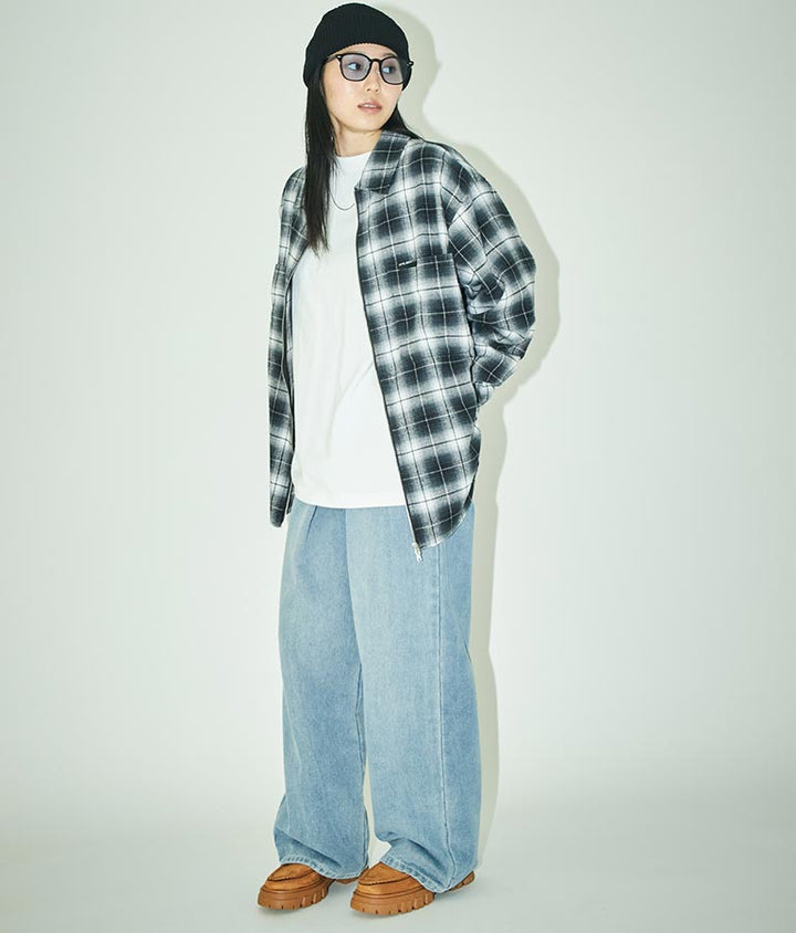 チェック ジップ アップ シャツ 30-3076