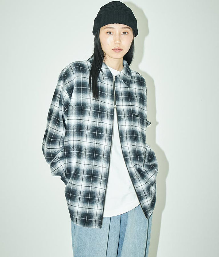 チェック ジップ アップ シャツ 30-3076