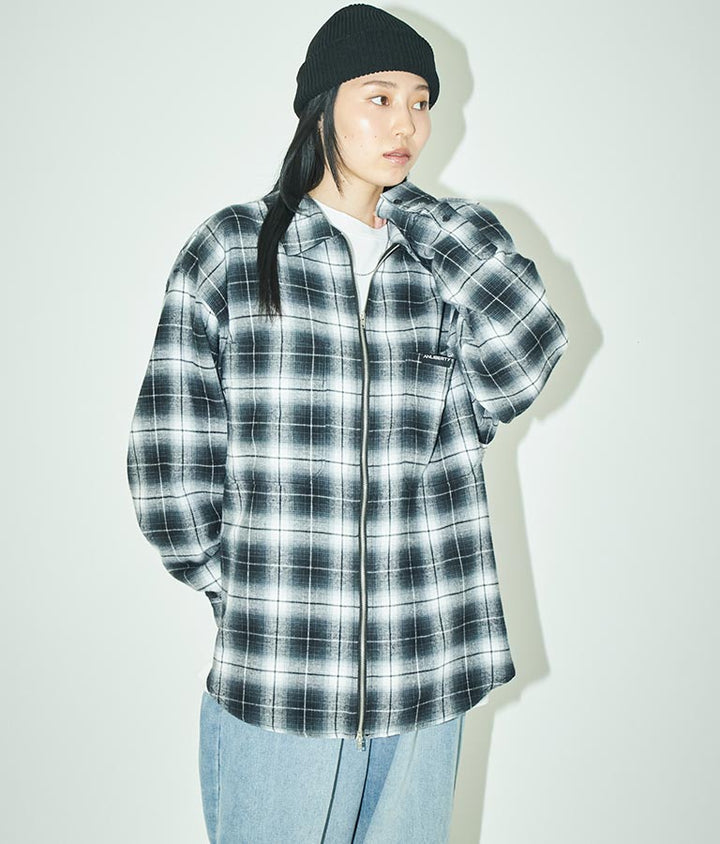 チェック ジップ アップ シャツ 30-3076