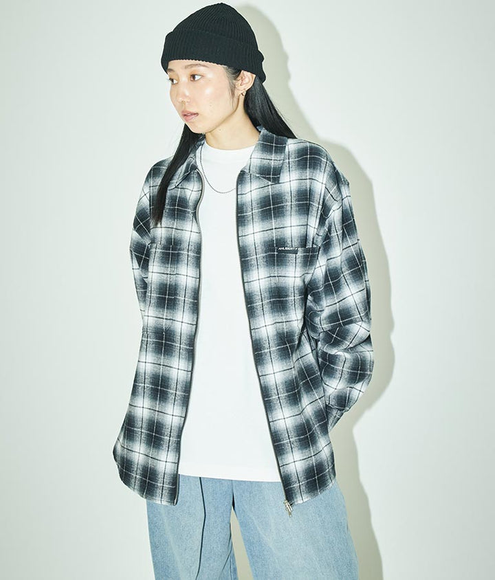 チェック ジップ アップ シャツ 30-3076