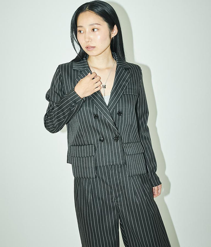 ピンストライプ クロップド ジャケット 30-4091