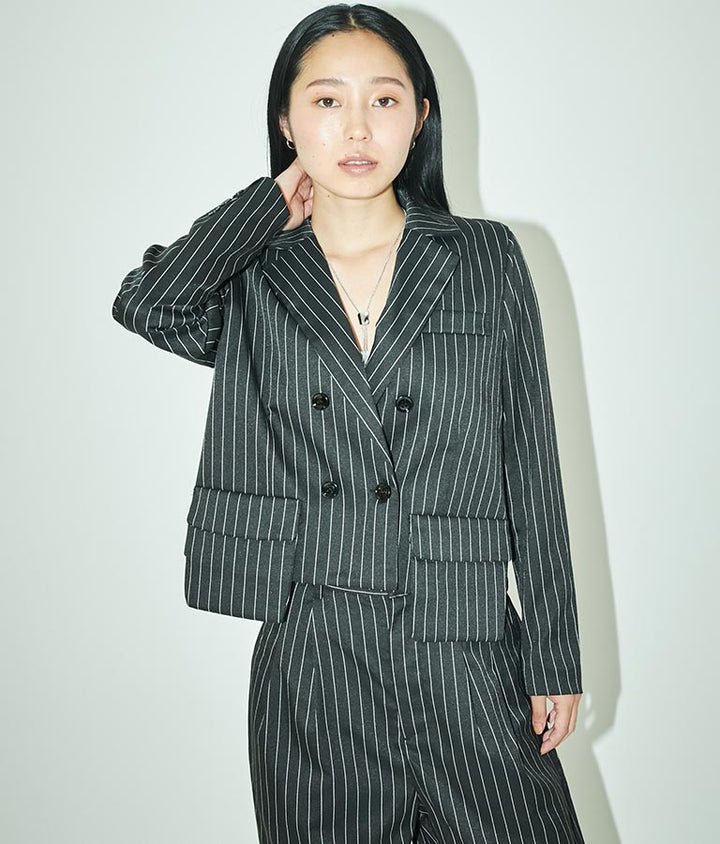 ピンストライプ クロップド ジャケット 30-4091
