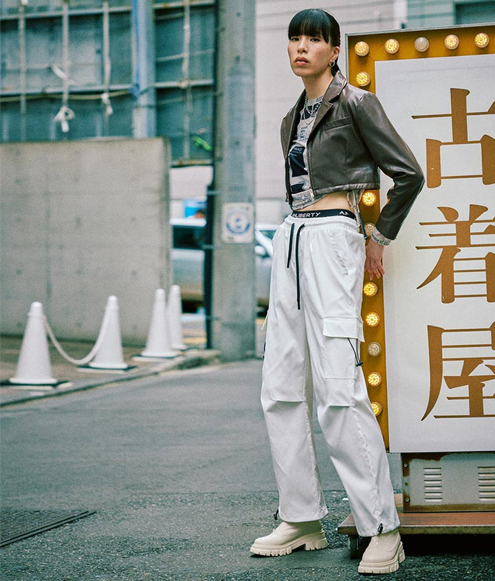 フェイクレザークロップドジャケット 30-4077