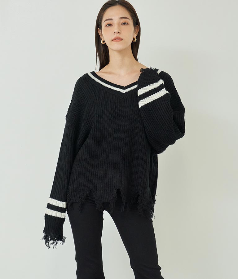 ダメージ ライン ニット トップス【親子お揃い】 793-8950