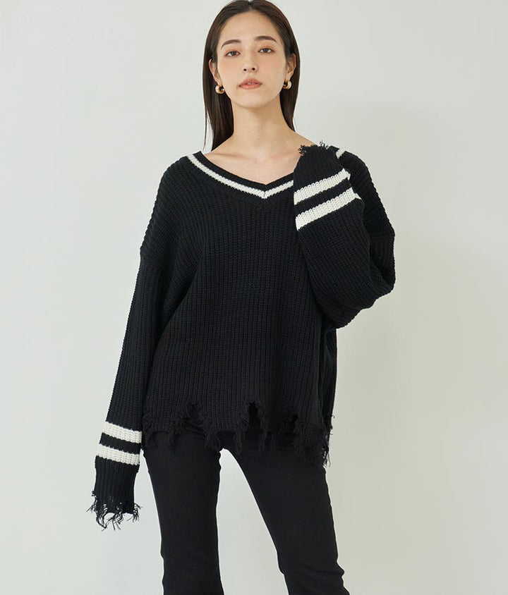 ダメージ ライン ニット トップス【親子お揃い】 793-8950