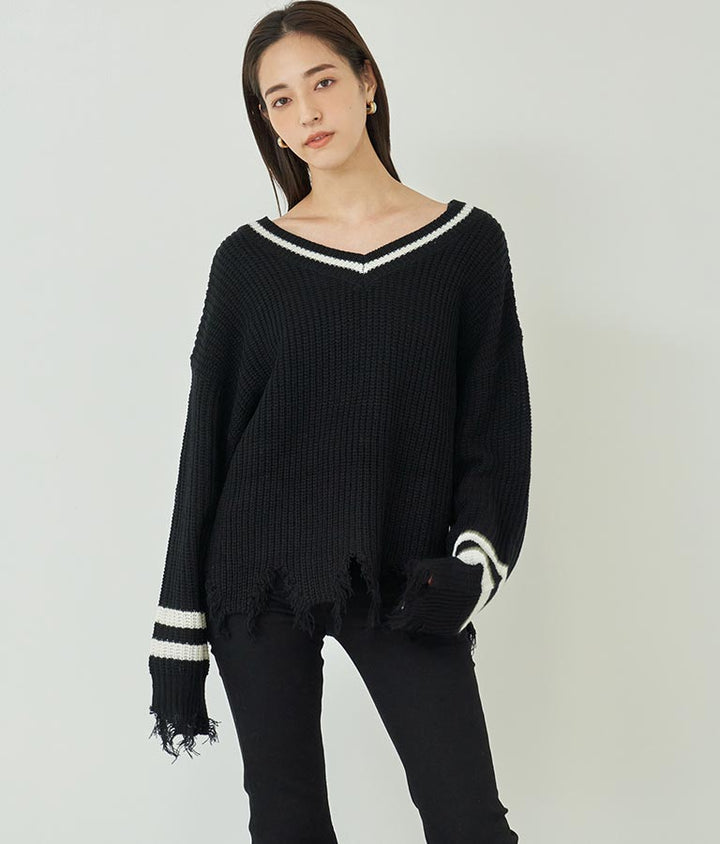 ダメージ ライン ニット トップス【親子お揃い】 793-8950