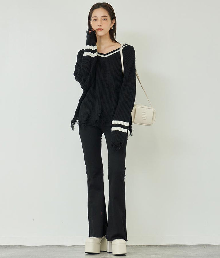 ダメージ ライン ニット トップス【親子お揃い】 793-8950