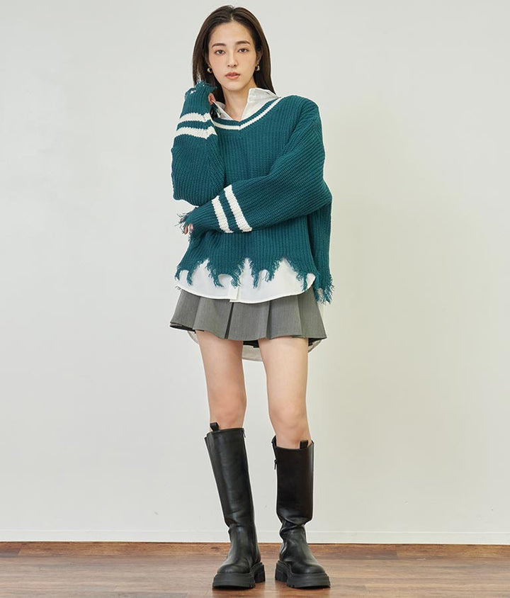 ダメージ ライン ニット トップス【親子お揃い】 793-8950