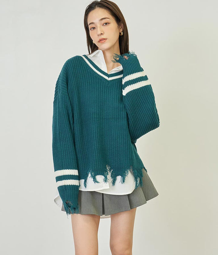 ダメージ ライン ニット トップス【親子お揃い】 793-8950