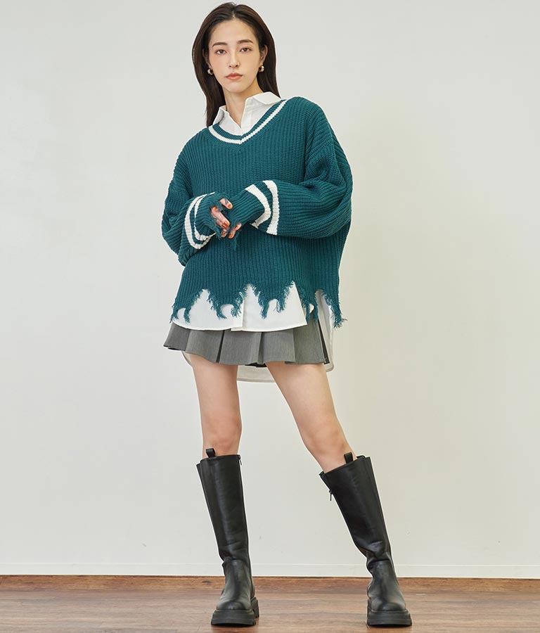ダメージ ライン ニット トップス【親子お揃い】 793-8950