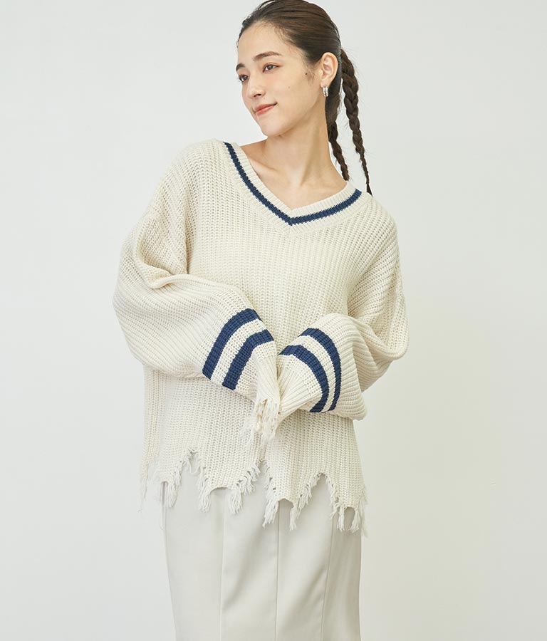ダメージ ライン ニット トップス【親子お揃い】 793-8950