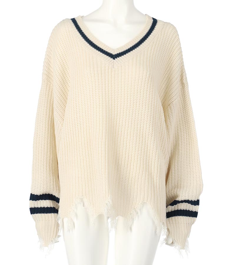 ダメージ ライン ニット トップス【親子お揃い】 793-8950