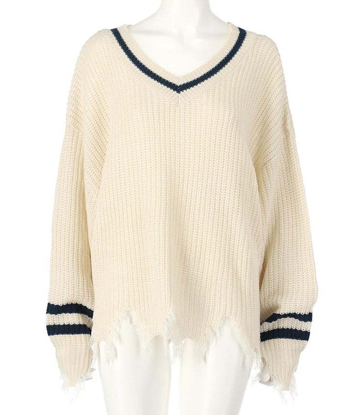 ダメージ ライン ニット トップス【親子お揃い】 793-8950