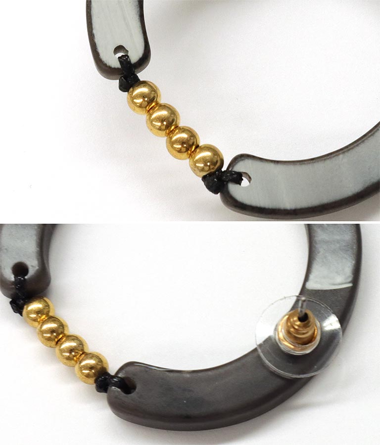 ITALYマーブルカラーサークル&ゴールドビーズ大ぶりピアス