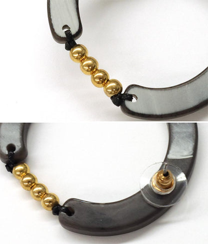 ITALYマーブルカラーサークル&ゴールドビーズ大ぶりピアス