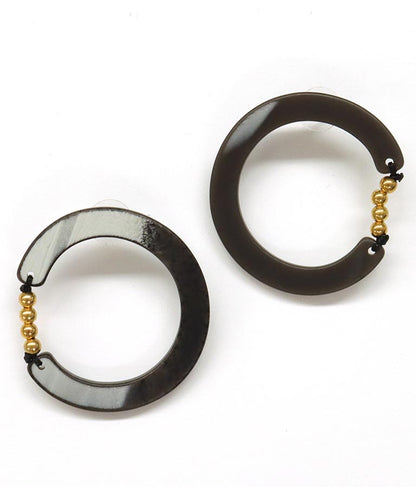 ITALYマーブルカラーサークル&ゴールドビーズ大ぶりピアス 399-2859