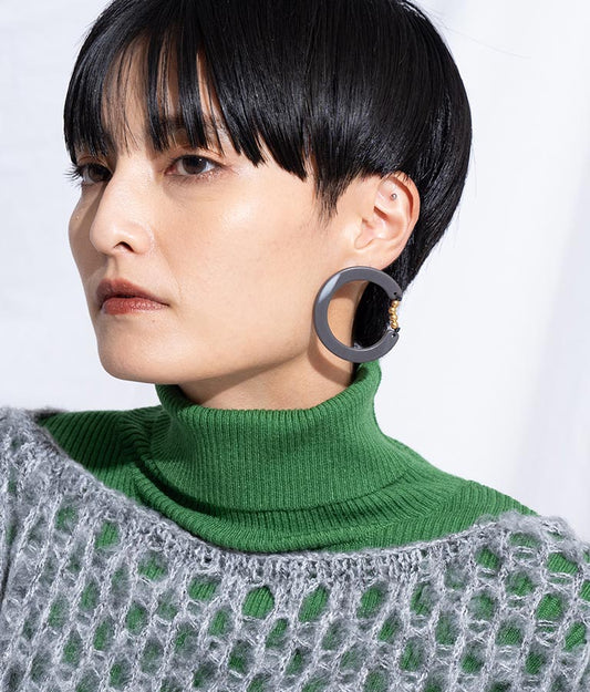 ITALYマーブルカラーサークル&ゴールドビーズ大ぶりピアス 399-2859