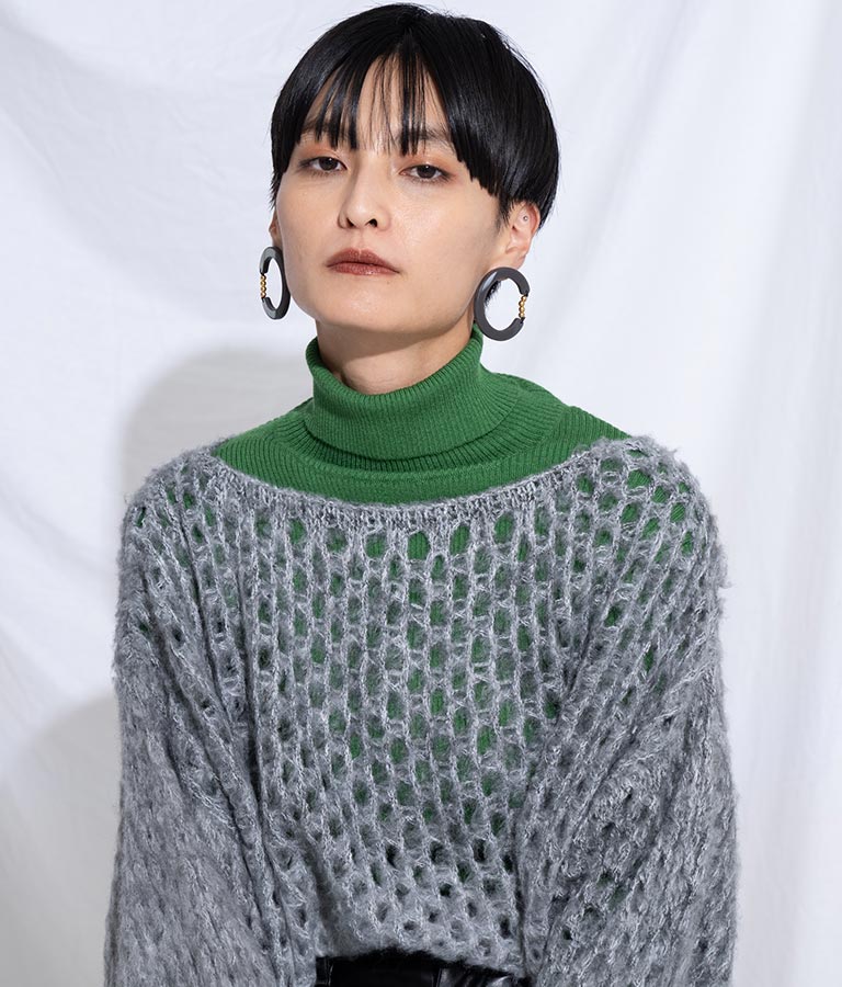 ITALYマーブルカラーサークル&ゴールドビーズ大ぶりピアス 399-2859