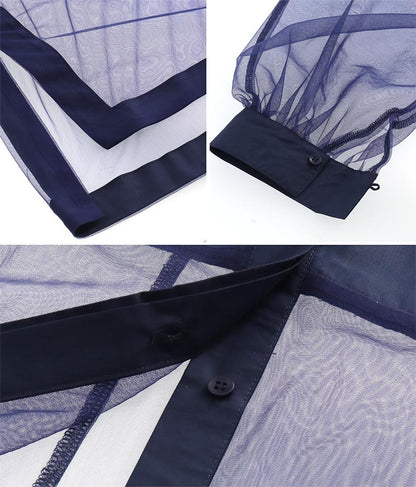ノーカラー チュールレース シアーシャツ ロングシャツ 長袖シャツ 363-9266