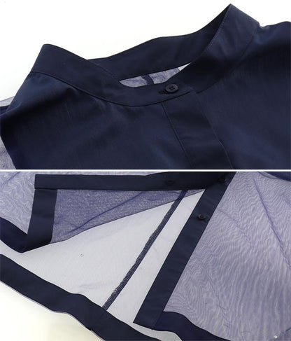 ノーカラー チュールレース シアーシャツ ロングシャツ 長袖シャツ 363-9266