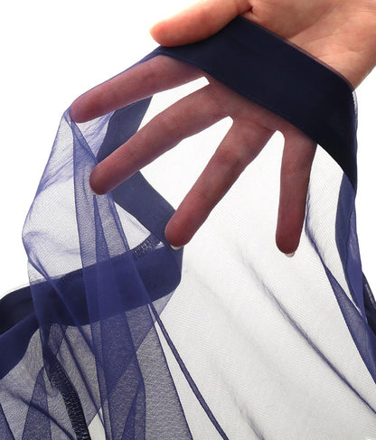 ノーカラー チュールレース シアーシャツ ロングシャツ 長袖シャツ 363-9266