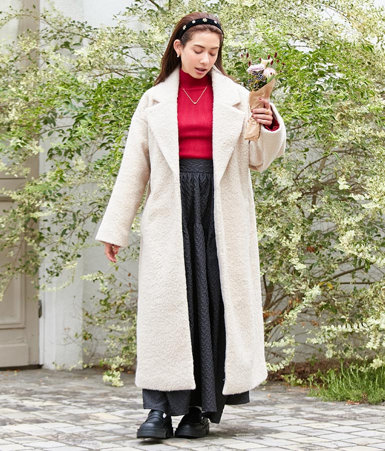 リングボアテーラードロングコート