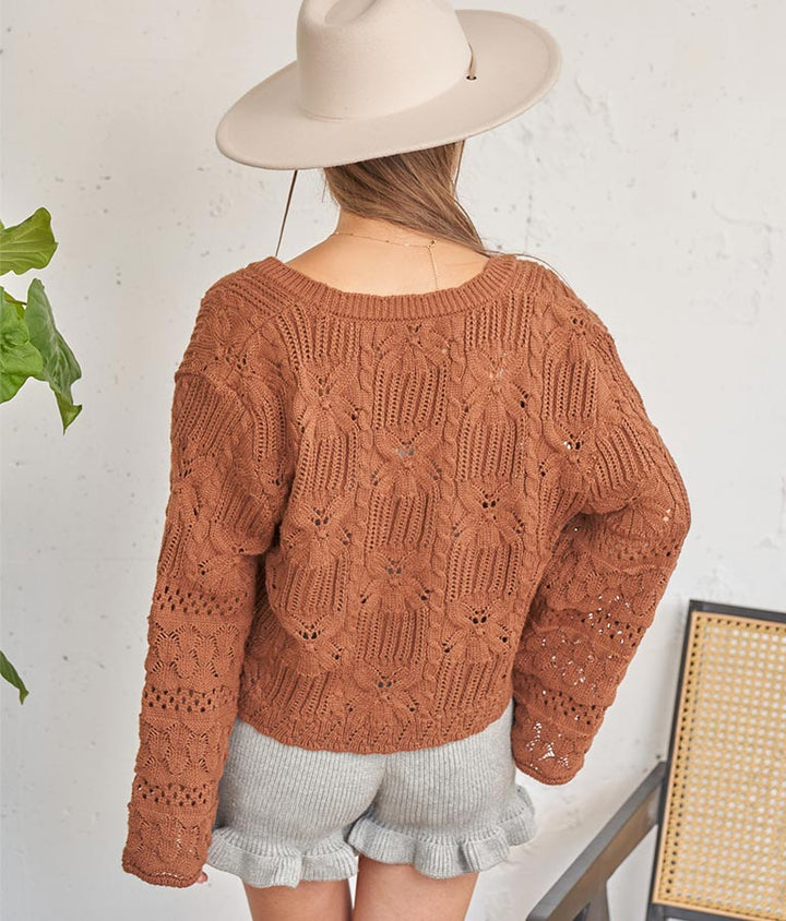 フラワー×シェルクロシェニットカーディガン 854-5733