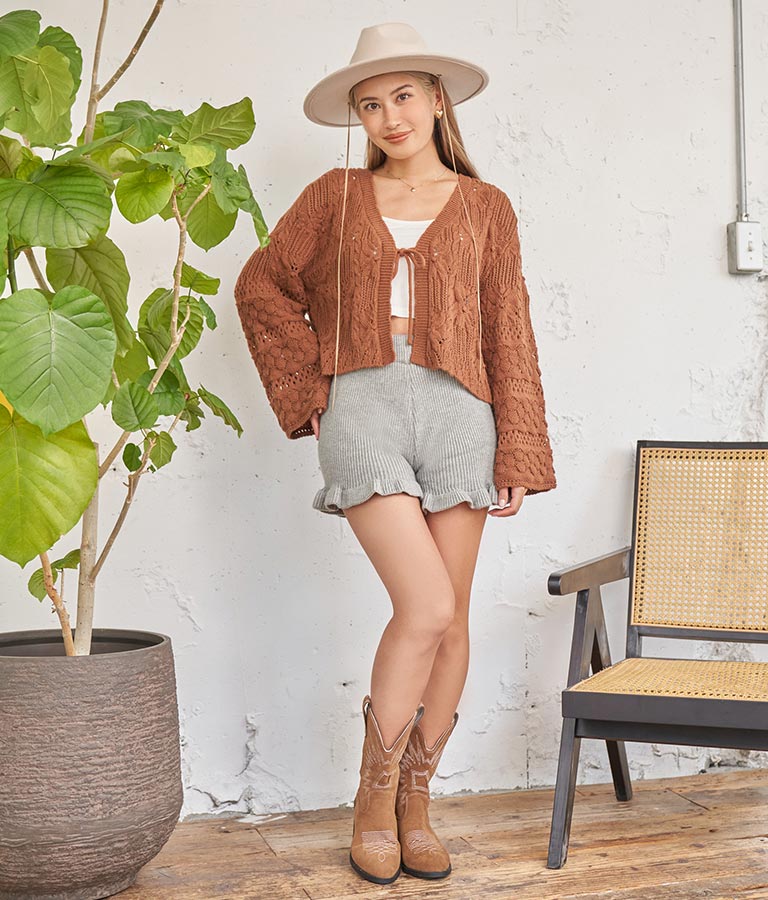 フラワー×シェルクロシェニットカーディガン 854-5733