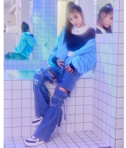 4WAY ジップ 付き セパレート デニム ワイド パンツ 912-7215