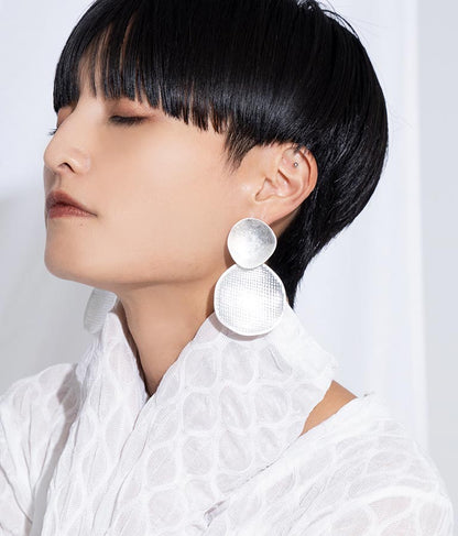 ITALYマットメタルボリュームサークルプレートピアス 399-2857