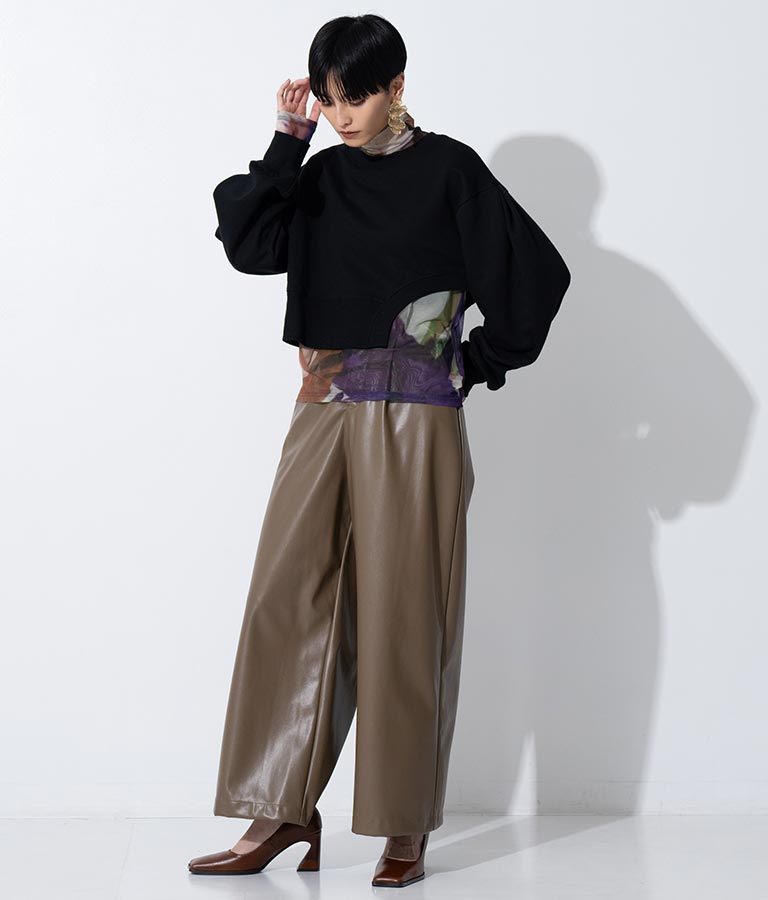 レザータッチ タック ワイドパンツ 362-9212