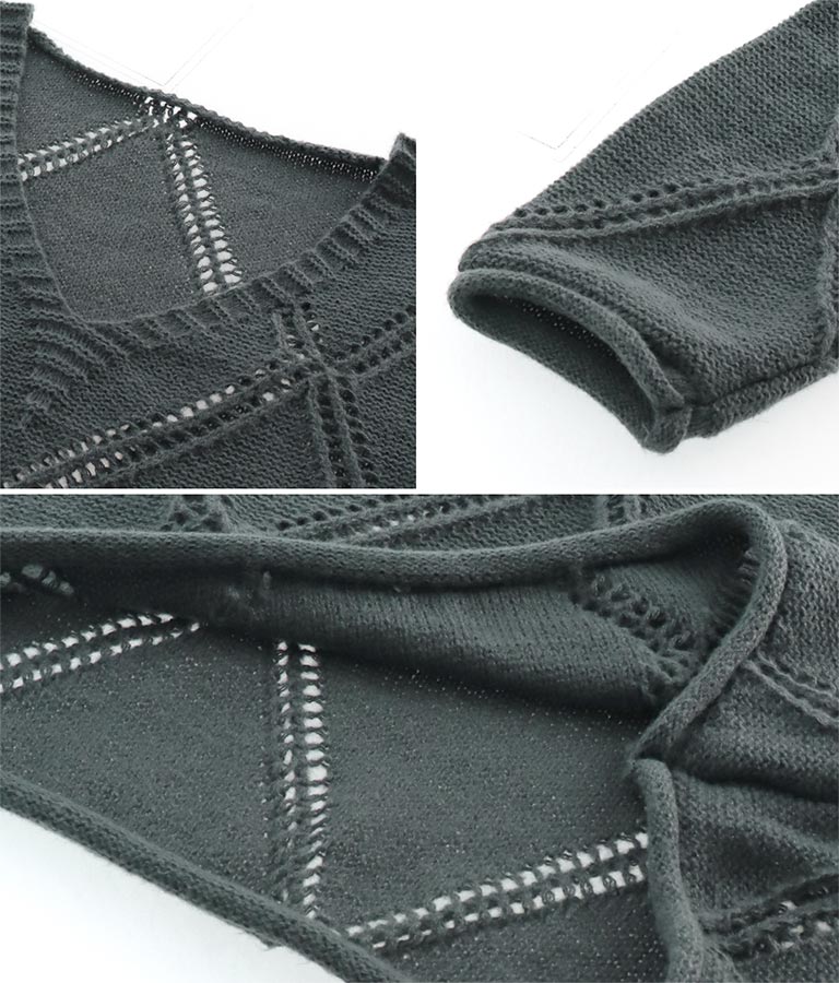 Vネックダイヤカット透かし編ニットトップス 813-6700