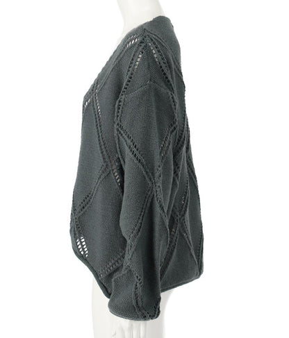 Vネックダイヤカット透かし編ニットトップス 813-6700