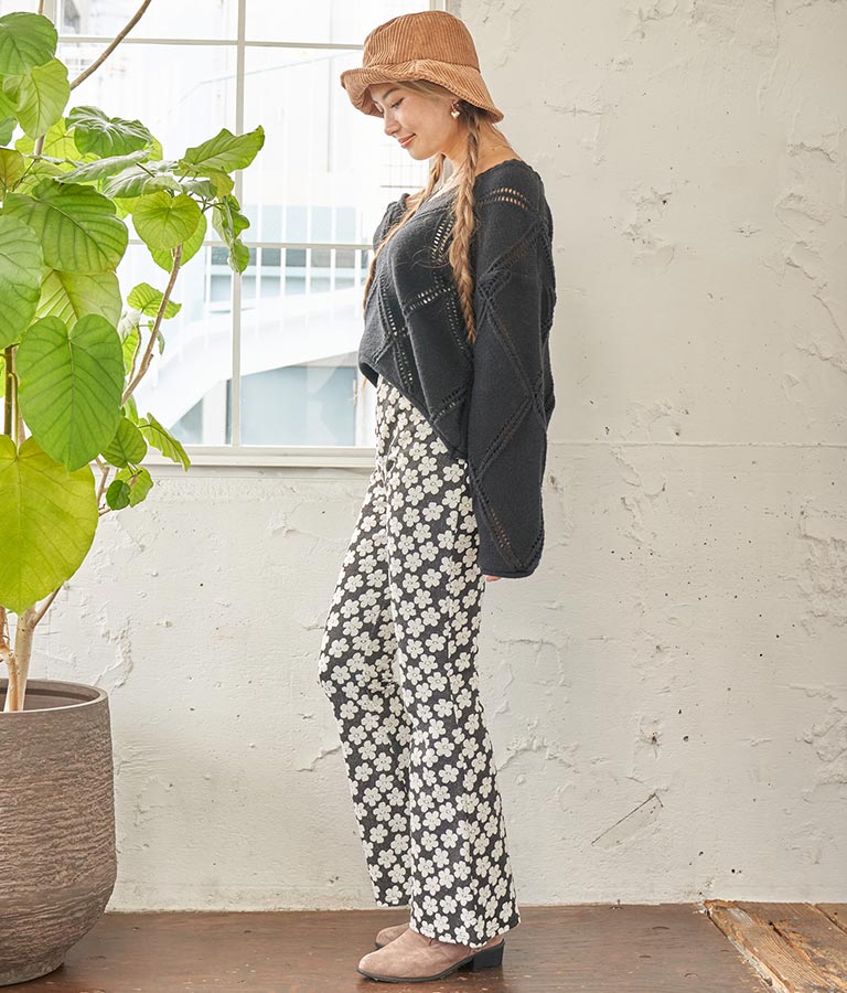 Vネックダイヤカット透かし編ニットトップス 813-6700