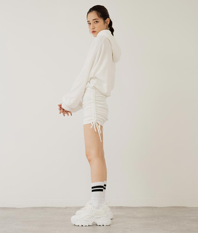 サイドギャザー裏毛スウェットパーカーワンピース