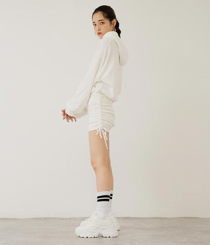 サイドギャザー裏毛スウェットパーカーワンピース