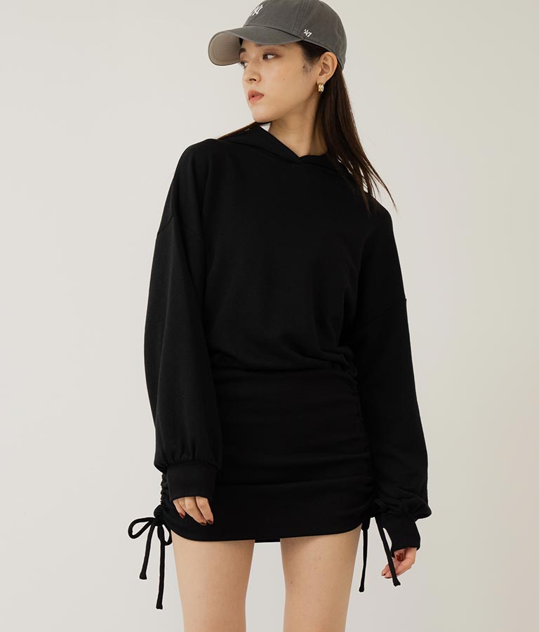 サイドギャザー裏毛スウェットパーカーワンピース 797-9046