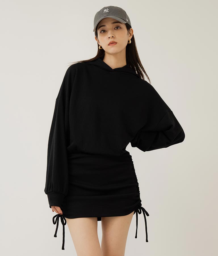 サイドギャザー裏毛スウェットパーカーワンピース 797-9046