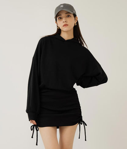 サイドギャザー裏毛スウェットパーカーワンピース 797-9046