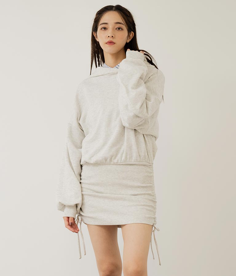 サイドギャザー裏毛スウェットパーカーワンピース 797-9046