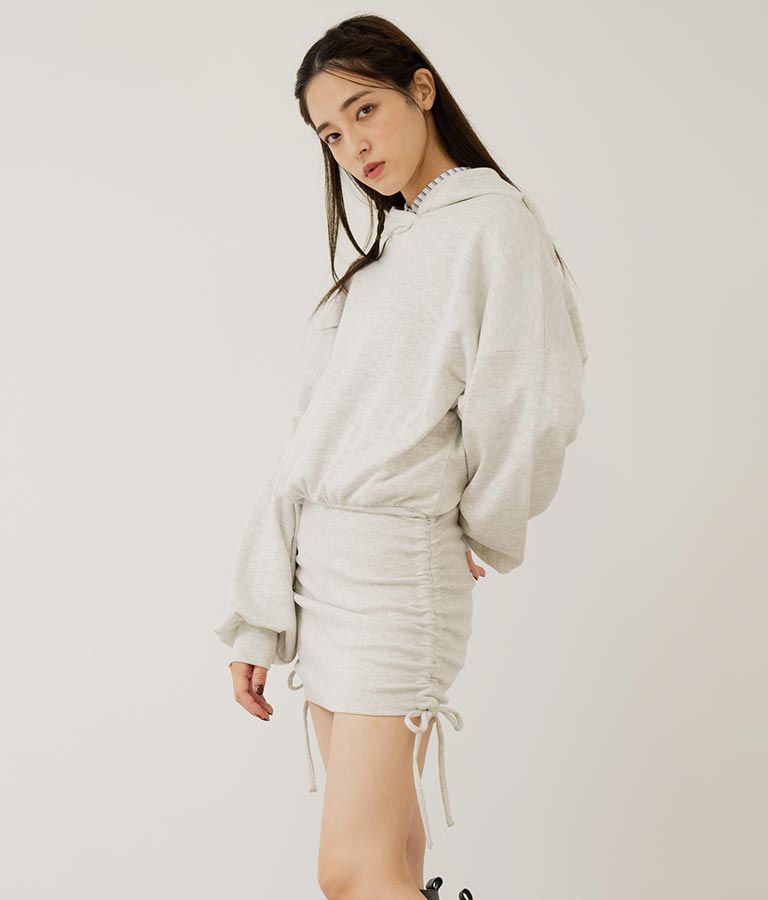 サイドギャザー裏毛スウェットパーカーワンピース 797-9046