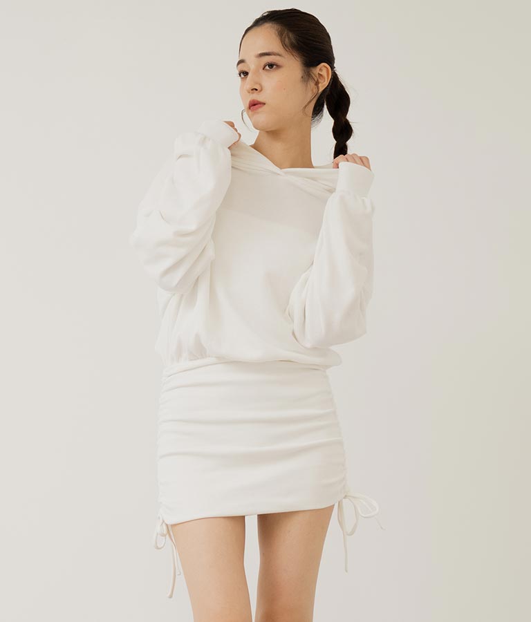 サイドギャザー裏毛スウェットパーカーワンピース 797-9046