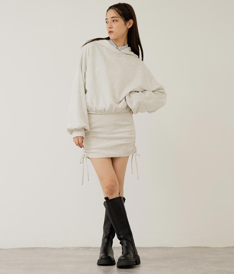 サイドギャザー裏毛スウェットパーカーワンピース 797-9046