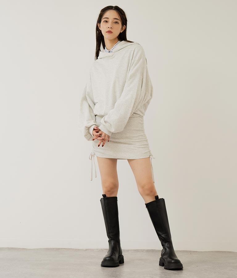 サイドギャザー裏毛スウェットパーカーワンピース 797-9046