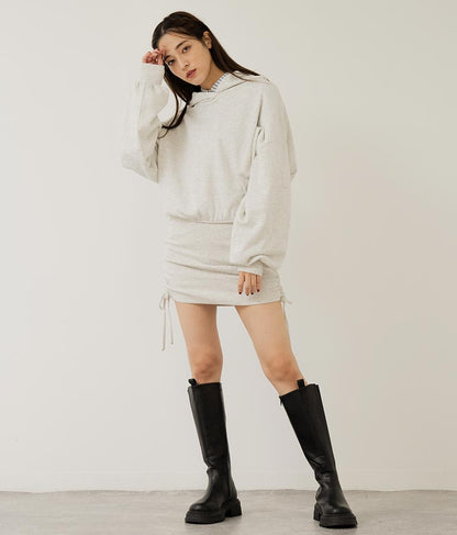 サイドギャザー裏毛スウェットパーカーワンピース 797-9046