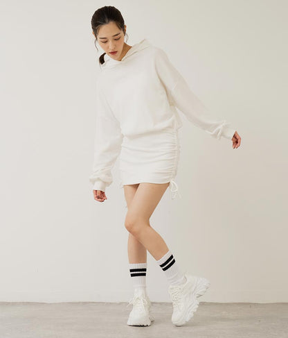 サイドギャザー裏毛スウェットパーカーワンピース 797-9046